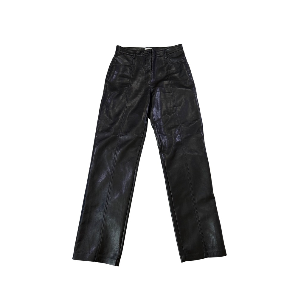 Wilfred Faux Leather Pants 8 Black High Waisted Straight Leg Aritzia Chic Grunge